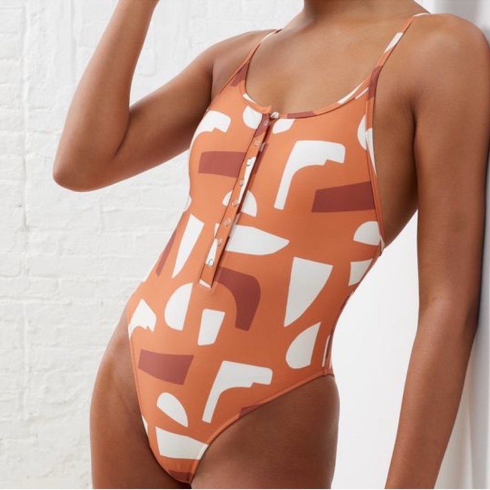 Up west organic shapes henley one piece swimsuit size large